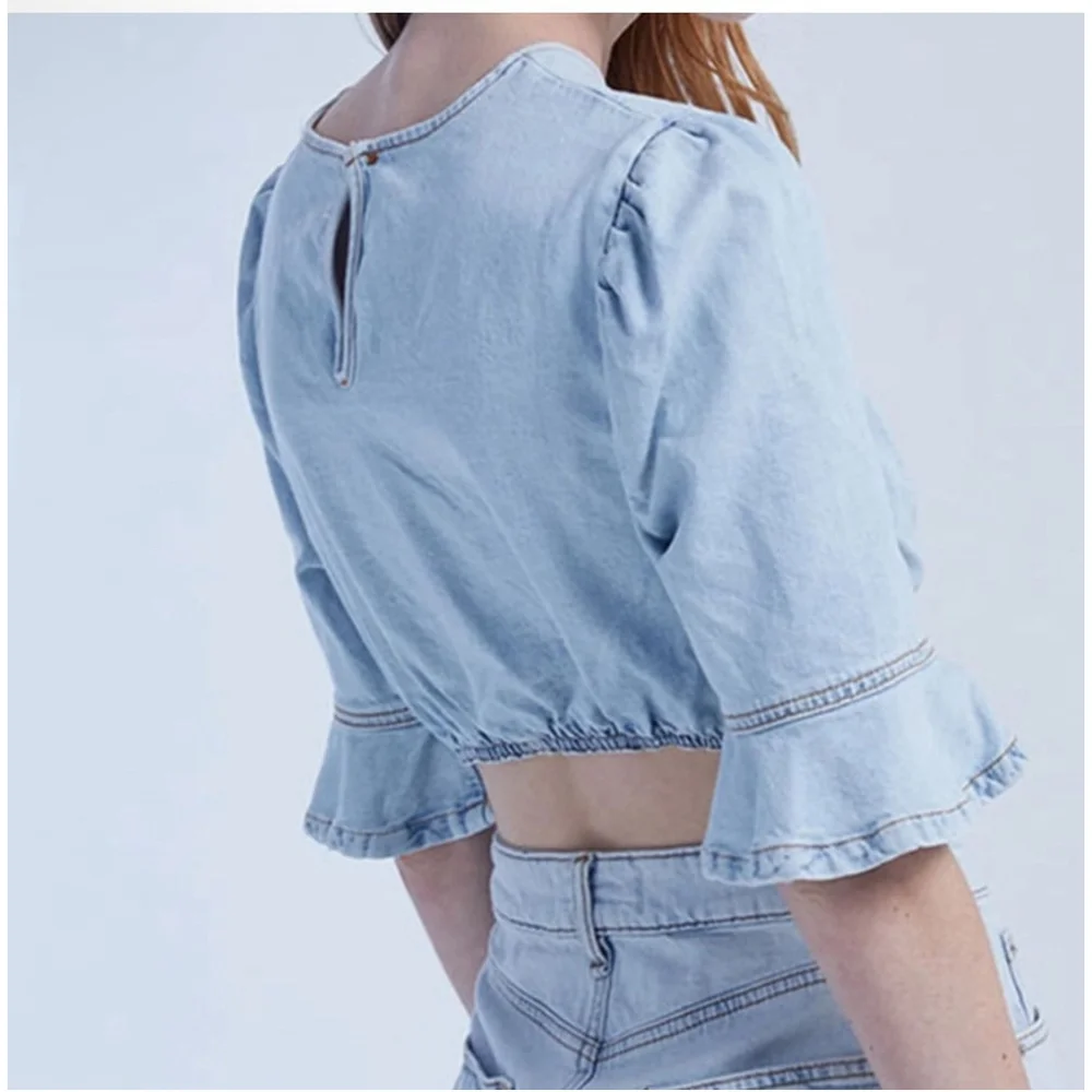 WeWoreWhat‎ Cropped Denim Top Indigo Comfort Size S NWT REVOLVE